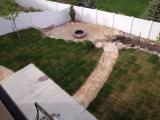 Flagstone pathway to fire pit viewed from top deck